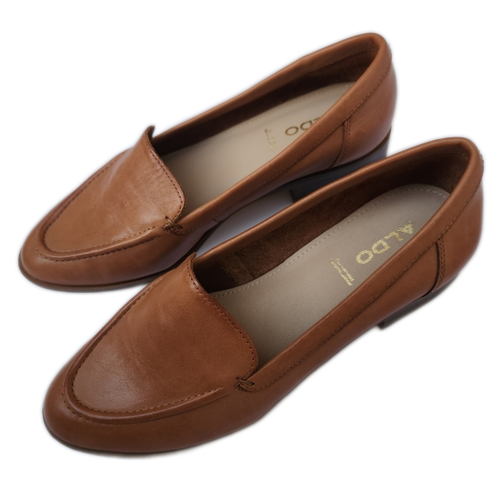 Aldo Tan Leather Loafers, Size 6.5